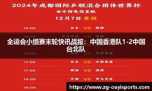 全运会小组赛末轮快讯战报：中国香港队1-2中国台北队